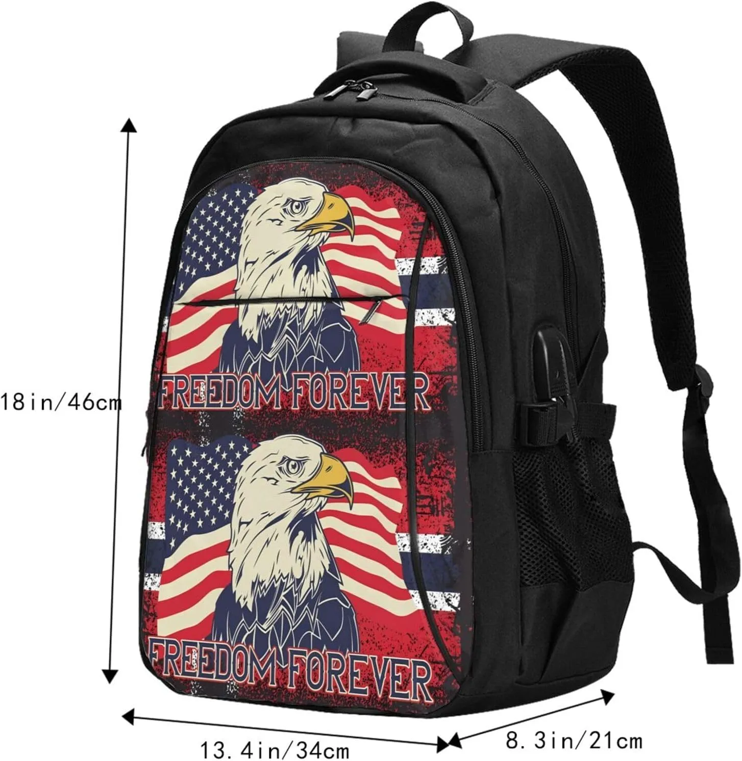 American Flag Eagle Freedom Forever Travel Backpack Laptop Backpacks Business Rucksack Outdoor Daypack Large Sport Bag with Luggage Strap USB Charging Port for Hiking Working
