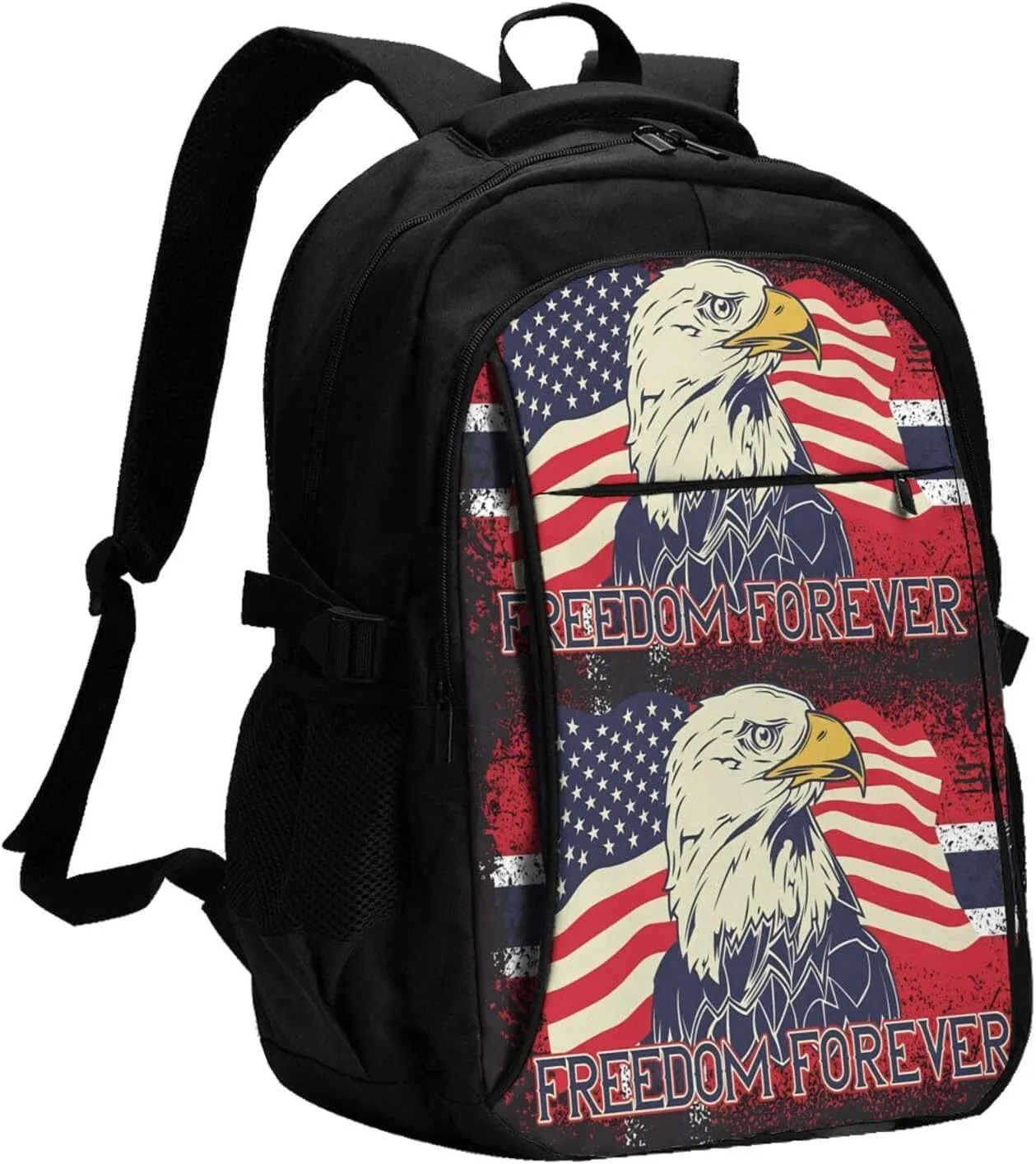 American Flag Eagle Freedom Forever Travel Backpack Laptop Backpacks Business Rucksack Outdoor Daypack Large Sport Bag with Luggage Strap USB Charging Port for Hiking Working