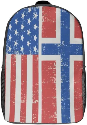 American Norwegian Flag Backpack with Adjustable Straps, Suitable for Travel Picnics Activities
