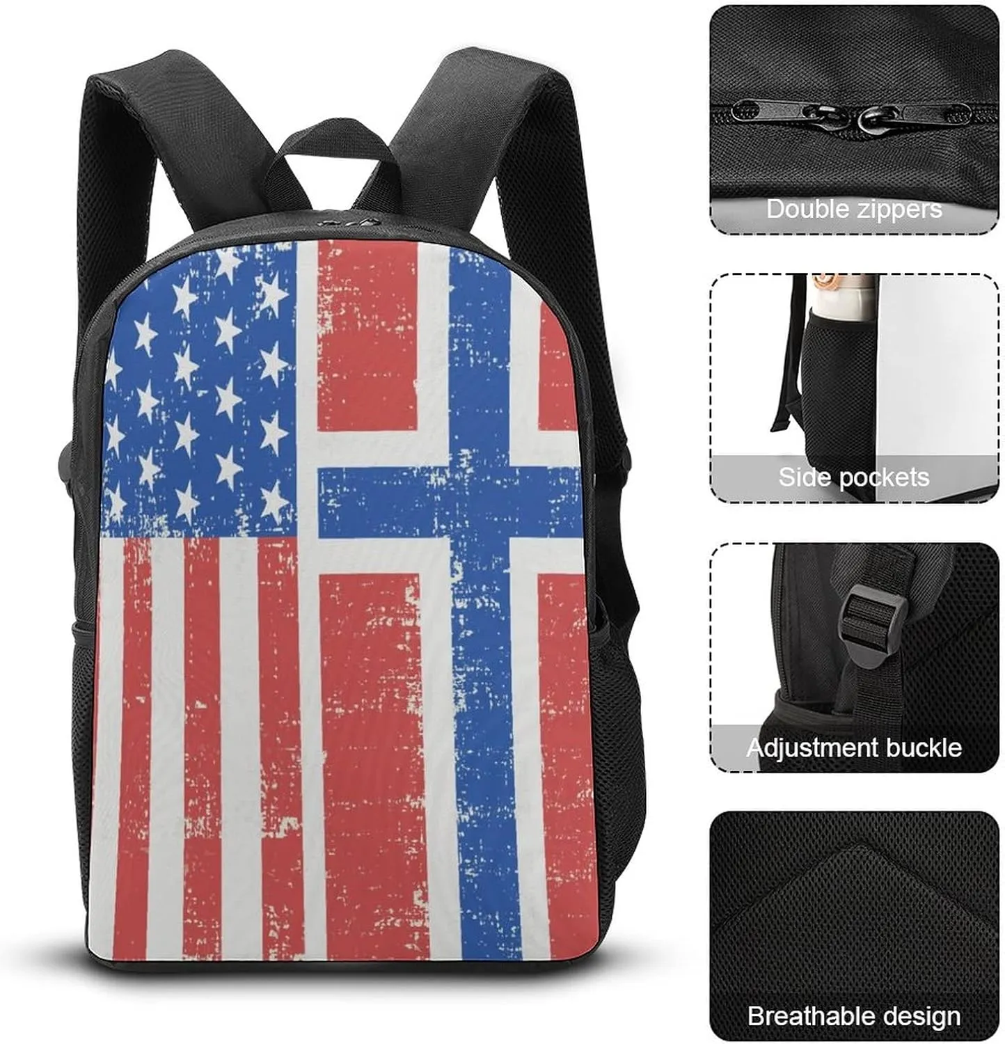 American Norwegian Flag Backpack with Adjustable Straps, Suitable for Travel Picnics Activities