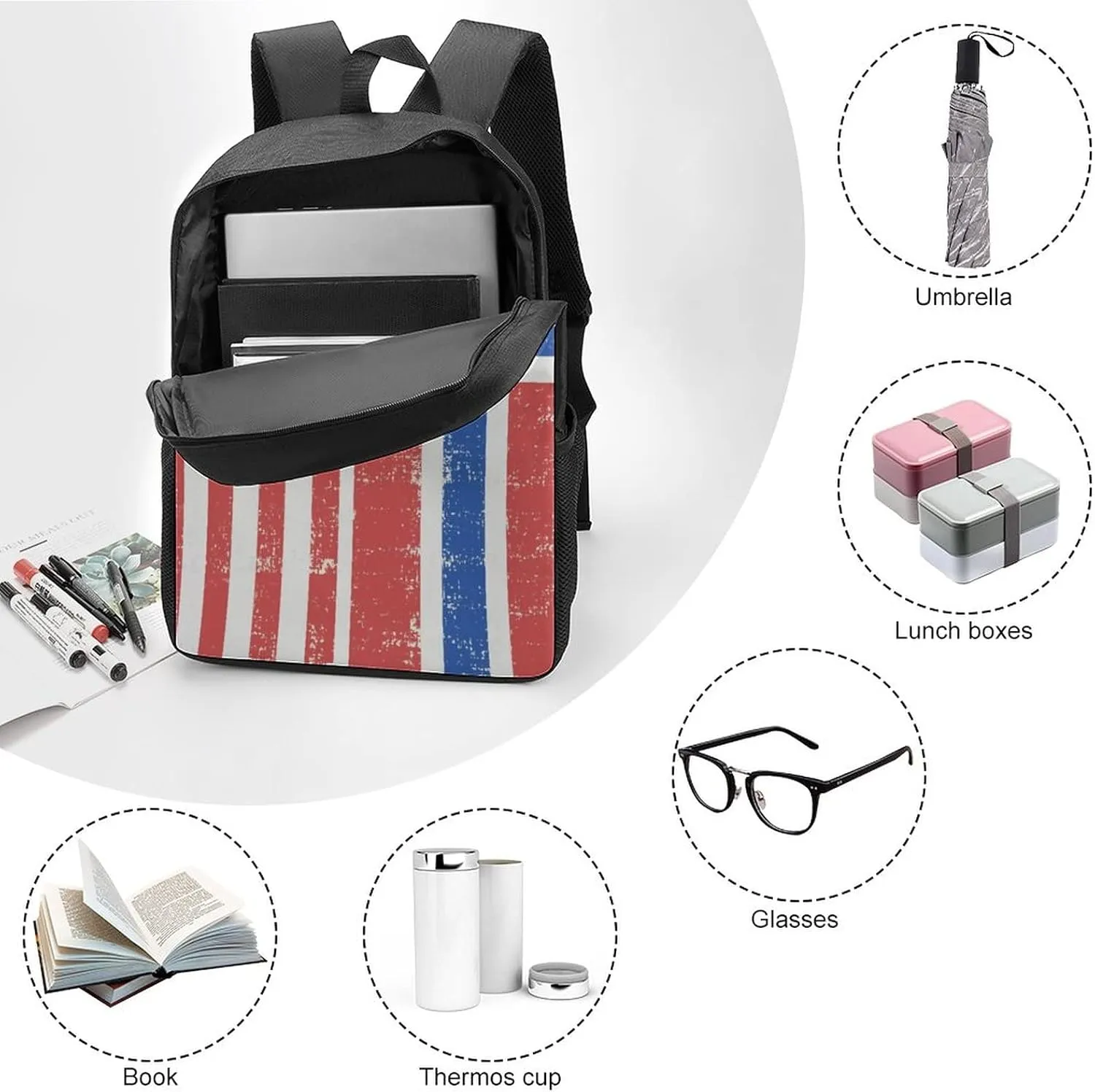 American Norwegian Flag Backpack with Adjustable Straps, Suitable for Travel Picnics Activities