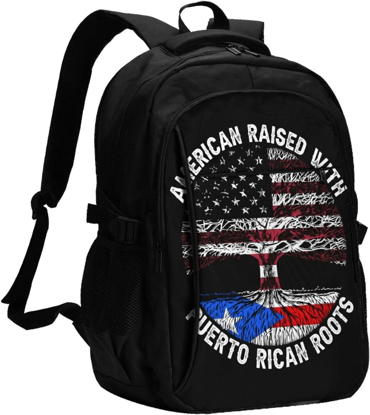 American Raised Puerto Rican Roots Casual Travel Backpacks Hiking Camping Backpack Large Outdoor Sport Daypack Laptop Rucksack Climbing Working Bags with USB Port