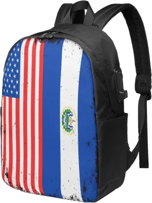 American Salvadorian Flag Salvadoreños Roots Laptop Backpacks Travel Backpack Casual Business Daypack Sport Rucksack Computer Bag Fits up to 17 Inch Notebook with USB Port