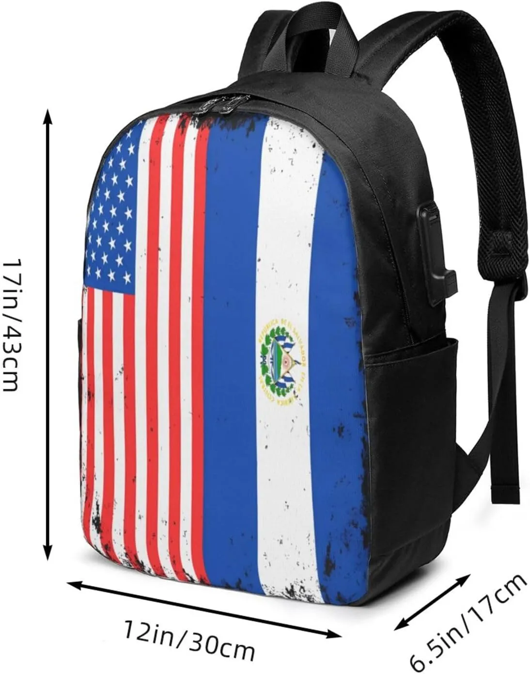 American Salvadorian Flag Salvadoreños Roots Laptop Backpacks Travel Backpack Casual Business Daypack Sport Rucksack Computer Bag Fits up to 17 Inch Notebook with USB Port