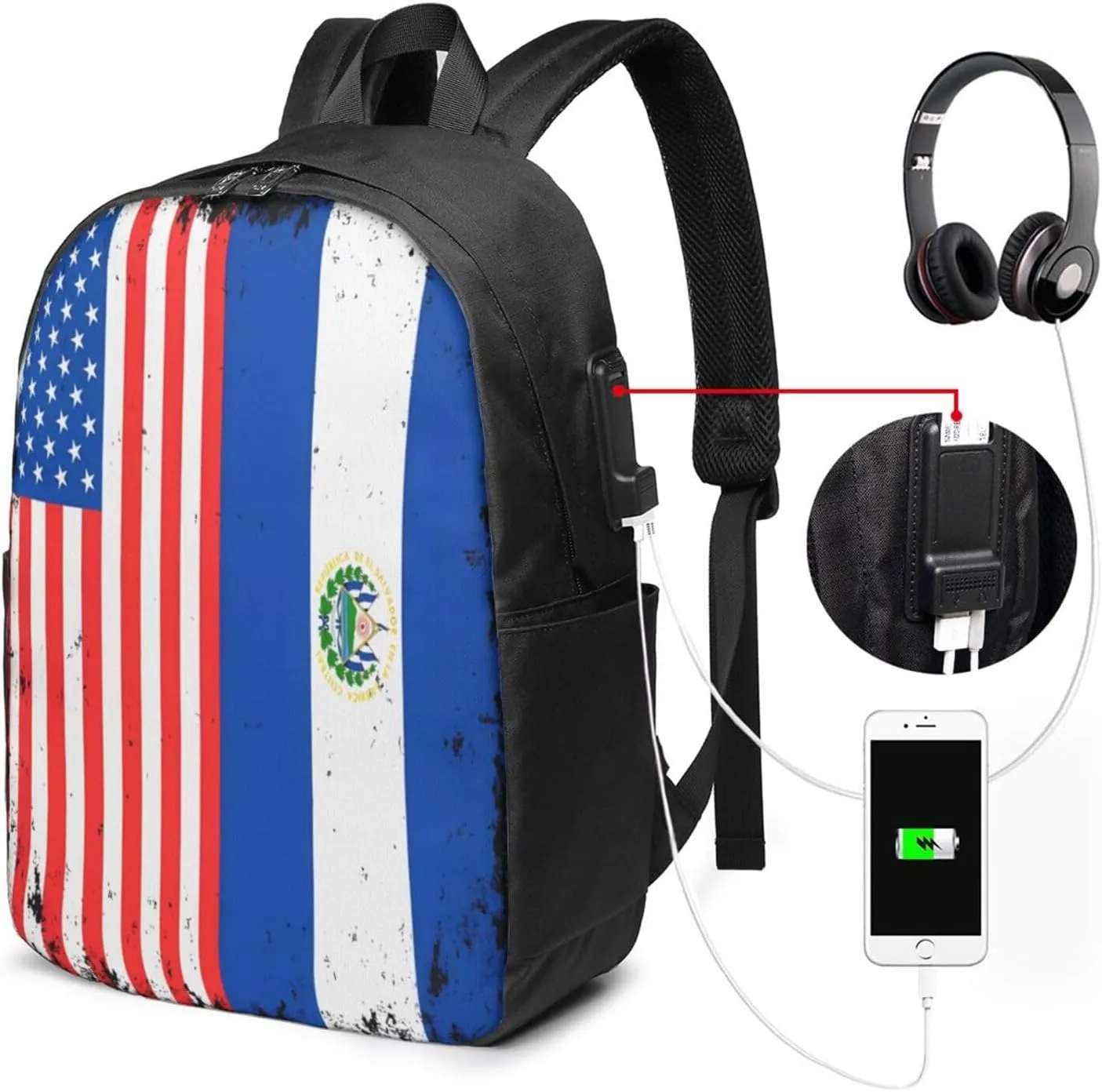 American Salvadorian Flag Salvadoreños Roots Laptop Backpacks Travel Backpack Casual Business Daypack Sport Rucksack Computer Bag Fits up to 17 Inch Notebook with USB Port