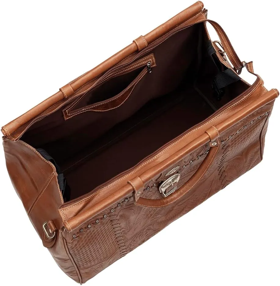 American West Retro Romance Duffel Bag - Western leather travel bag (Distressed Charcoal Brown)