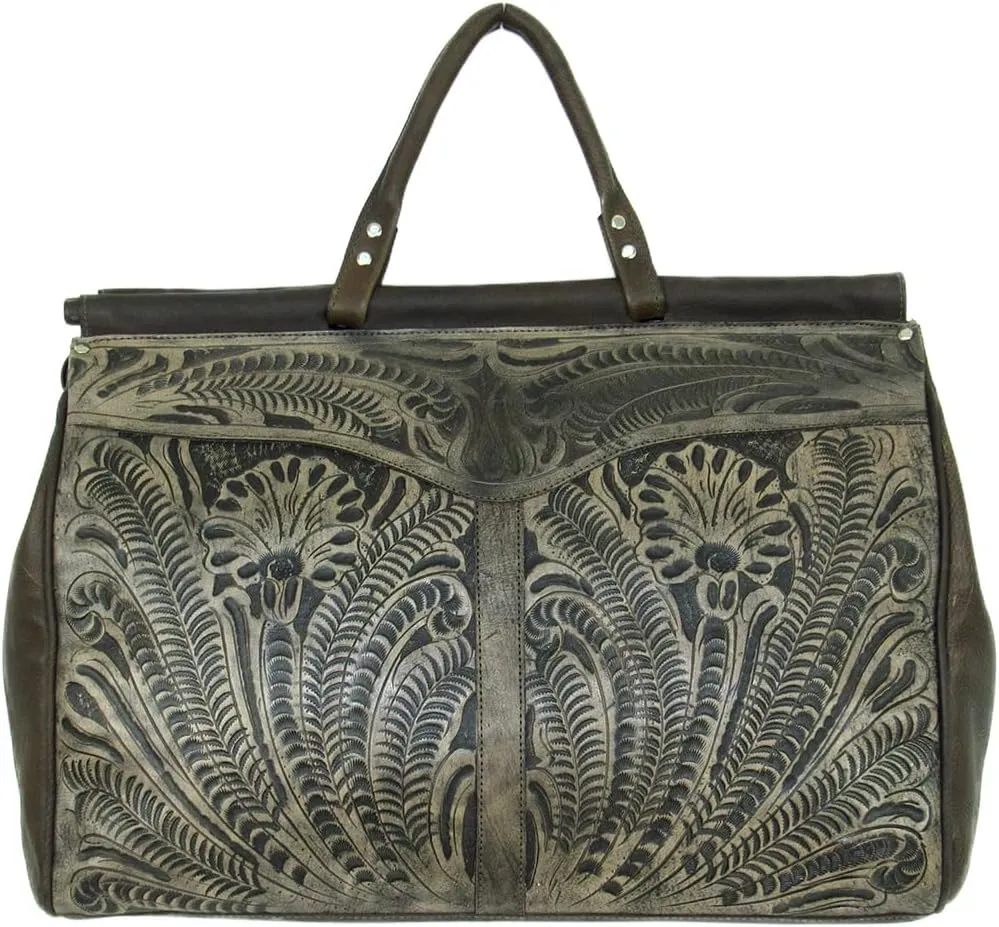American West Retro Romance Duffel Bag - Western leather travel bag (Distressed Charcoal Brown)