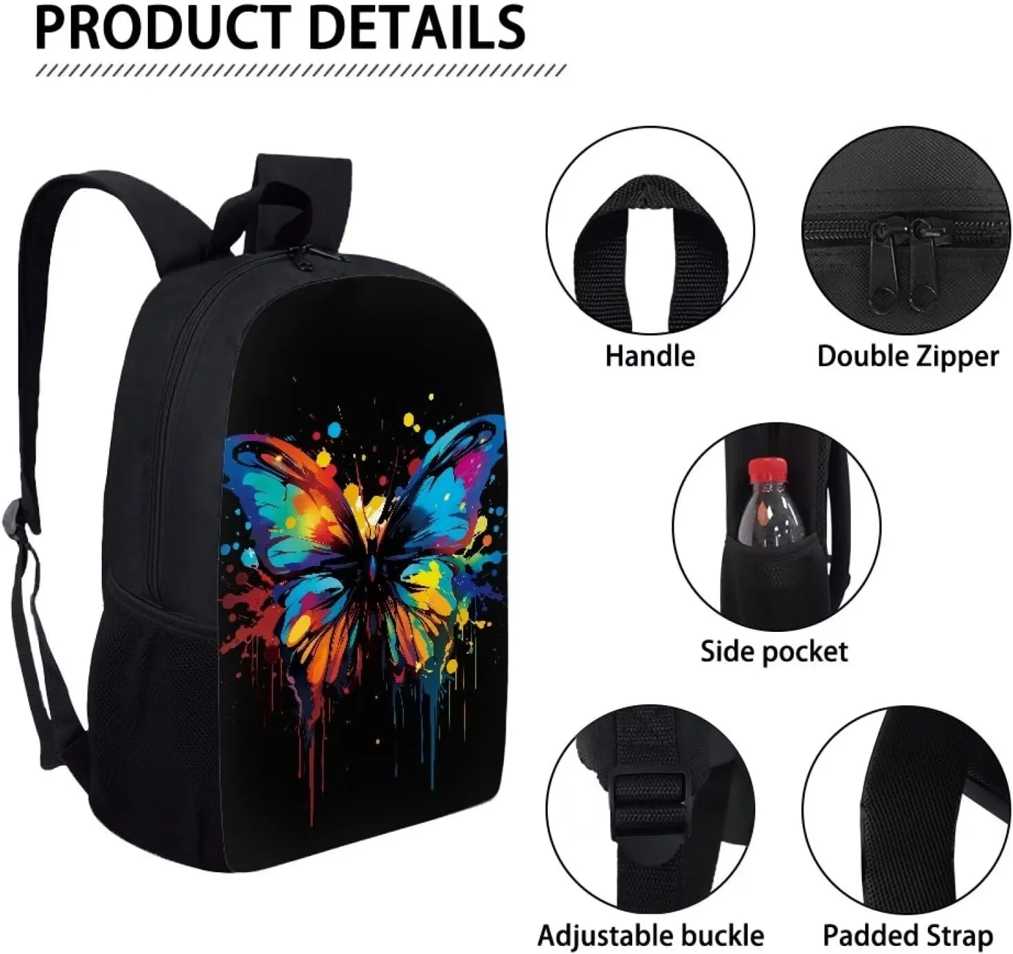 AmzPrint Kids Backpack For School Boys Girls Butterfly Backpack For Elementary Middle School Bookbag,Back To School Gift