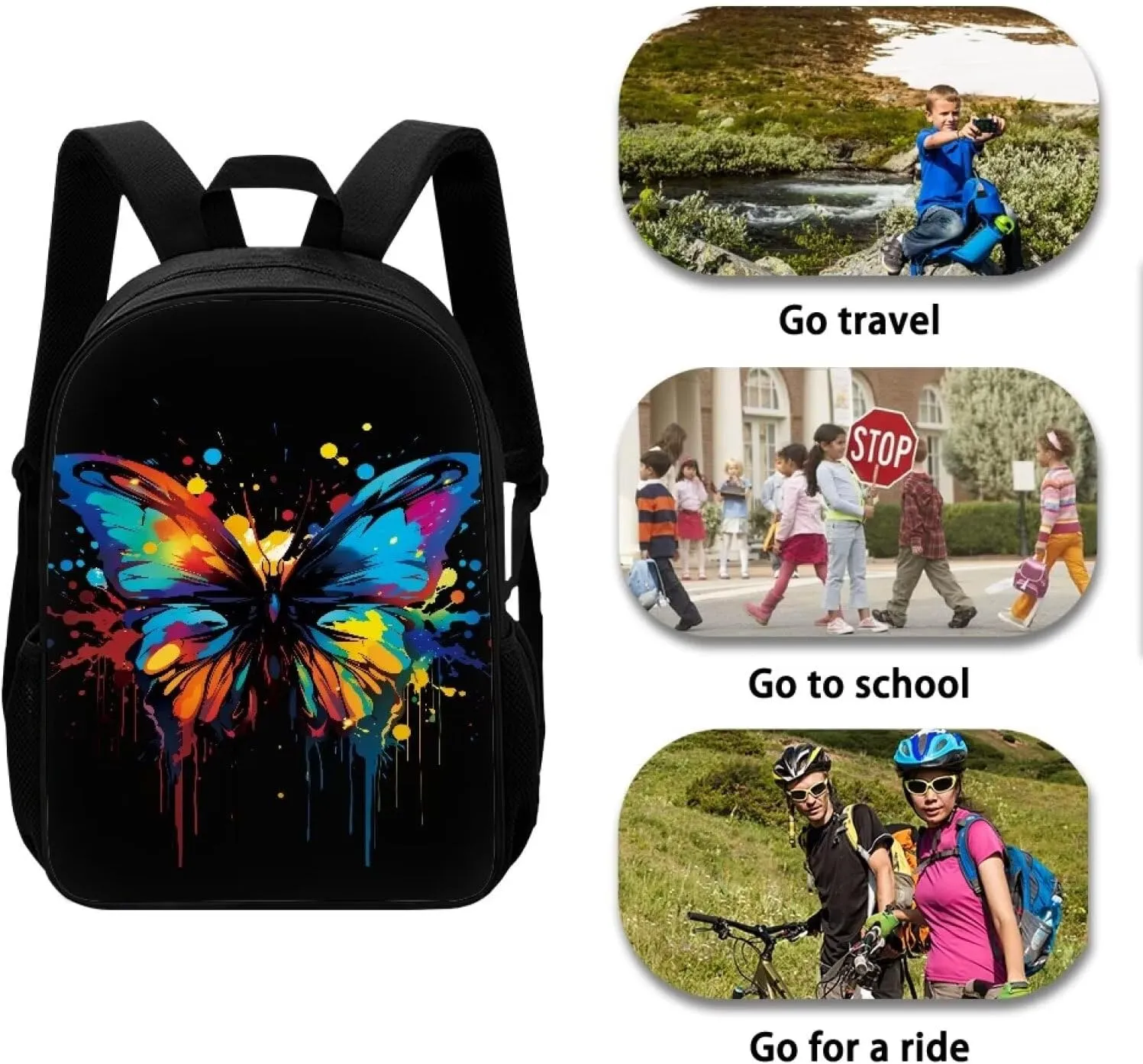 AmzPrint Kids Backpack For School Boys Girls Butterfly Backpack For Elementary Middle School Bookbag,Back To School Gift