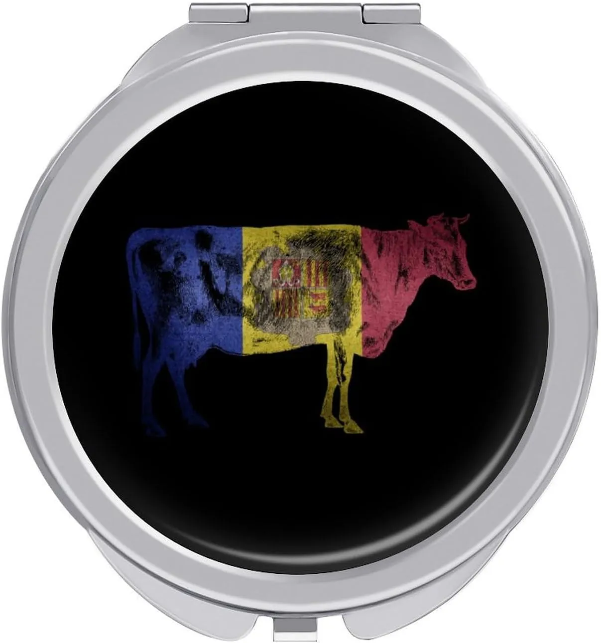 Andorra Flag Andorran Bull Cow Compact Mini Mirror Double-Sided Pocket Makeup Mirrors Ultra Portable for Purses and Travel