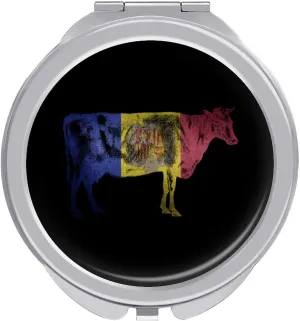 Andorra Flag Andorran Bull Cow Compact Mini Mirror Double-Sided Pocket Makeup Mirrors Ultra Portable for Purses and Travel