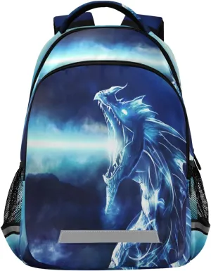 Angry Dragon School Backpacks with Chest Strap for Teens Boys Girls,Lightweight Student Bookbags 17 Inch, Blue Casual Daypack Schoolbags