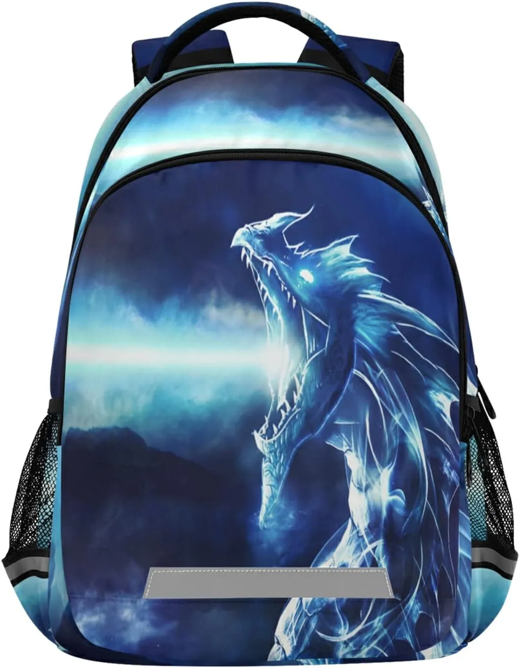 Angry Dragon School Backpacks with Chest Strap for Teens Boys Girls,Lightweight Student Bookbags 17 Inch, Blue Casual Daypack Schoolbags