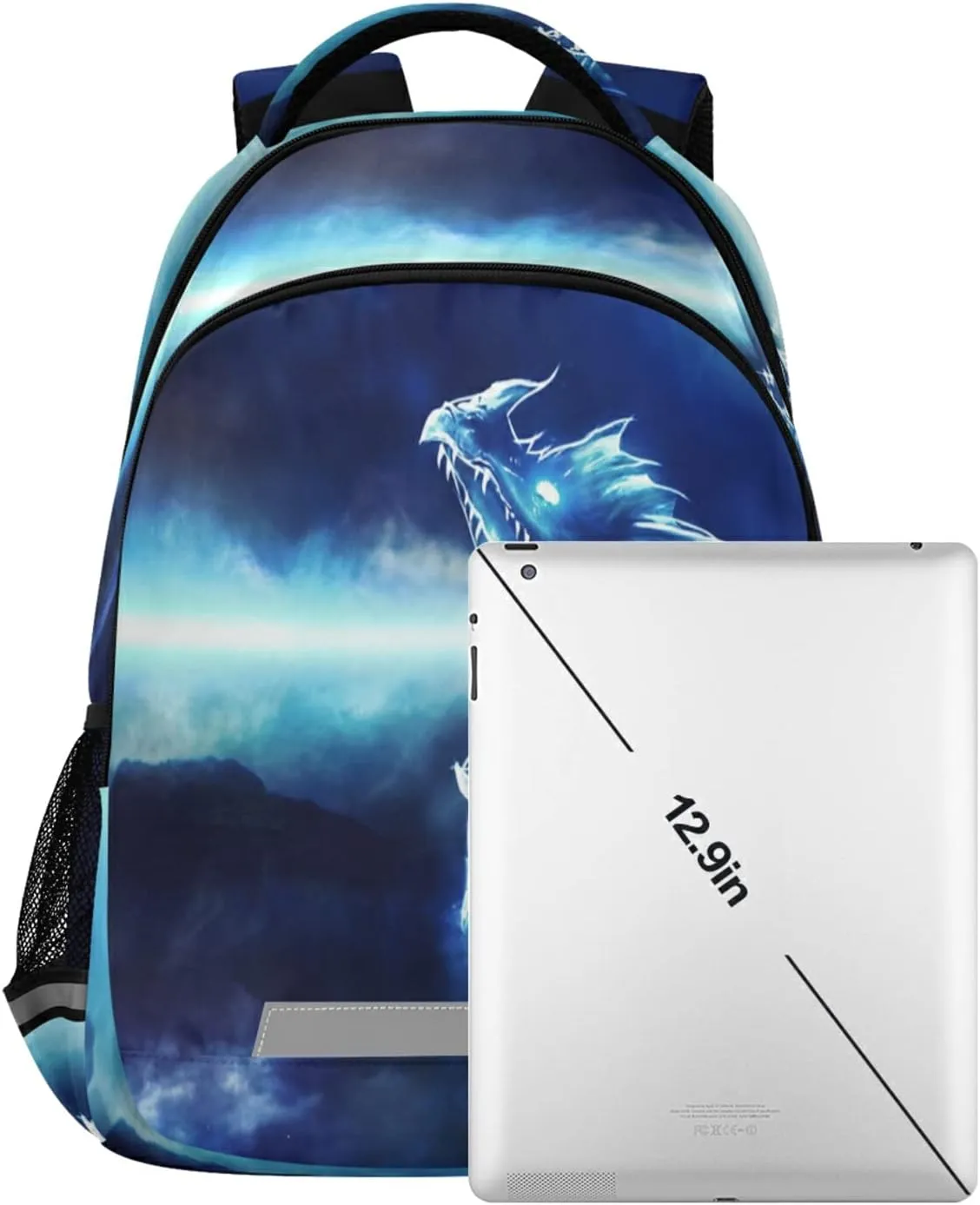 Angry Dragon School Backpacks with Chest Strap for Teens Boys Girls,Lightweight Student Bookbags 17 Inch, Blue Casual Daypack Schoolbags