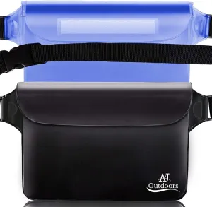ANJ Outdoors 2PK Most Durable Waterproof Pouch/Waterproof Fanny Packs for Women and Men | 3-Zipper Beach Bags Sandproof | Phone Case With Waist Strap for Swimming
