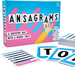 Ansagrams Party Game Travel Edition - Quick Wordy Quiz Fun! Fast-Paced Trivia Card Game, Fun Family Game for Kids & Adults, Ages 12 , 3-10 Players, 30 Minute Playtime, Made