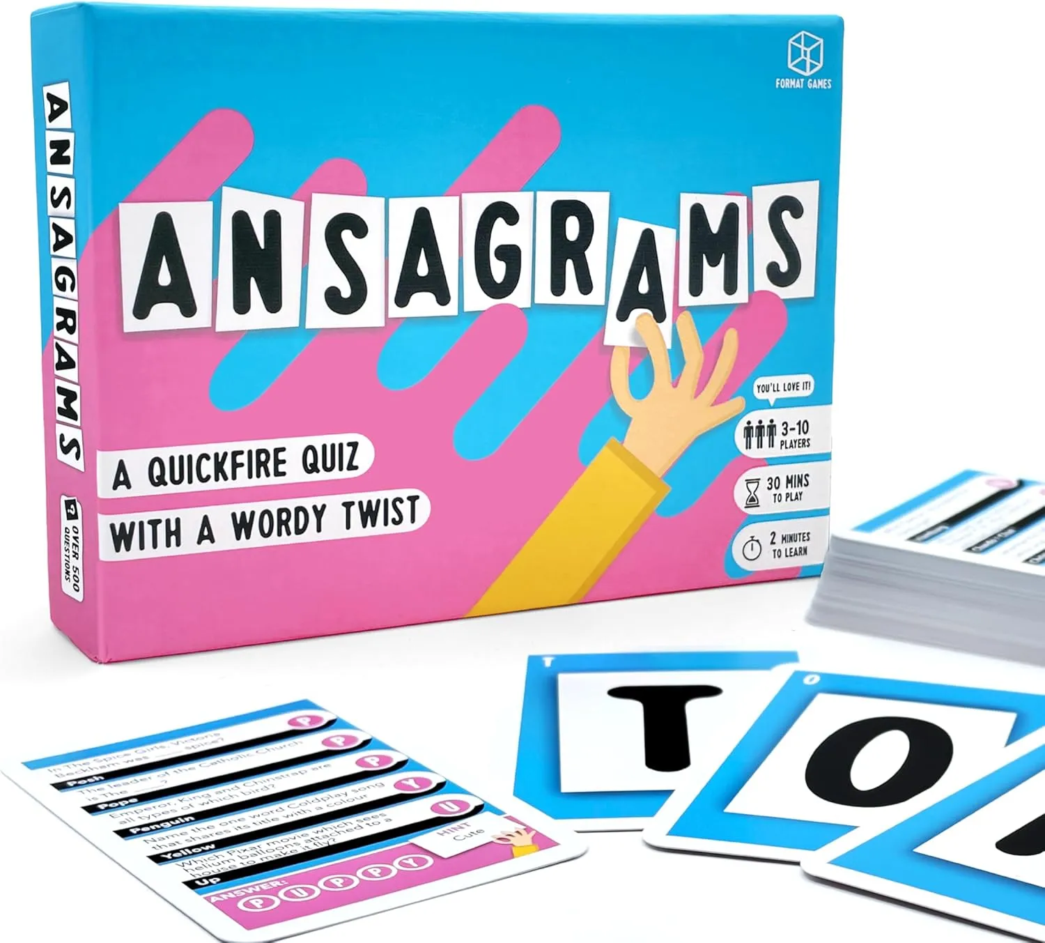 Ansagrams Party Game Travel Edition - Quick Wordy Quiz Fun! Fast-Paced Trivia Card Game, Fun Family Game for Kids & Adults, Ages 12 , 3-10 Players, 30 Minute Playtime, Made