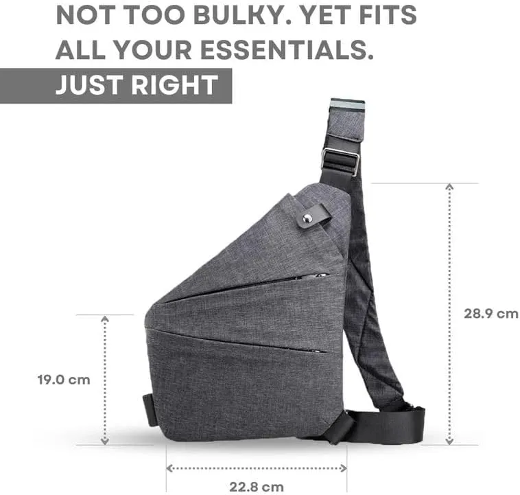 Anti Theft Crossbody Bag, Travel Sling Bag for Women and Men, Chest Shoulder Bag(Gray,Right-Handed)