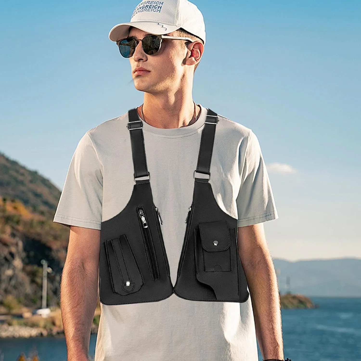 Anti-Theft Hidden Underarm Shoulder Bag Travel Wallet Phone Key Holster Bag for Men, PU Leather Double Shoulder Pocket Sport
