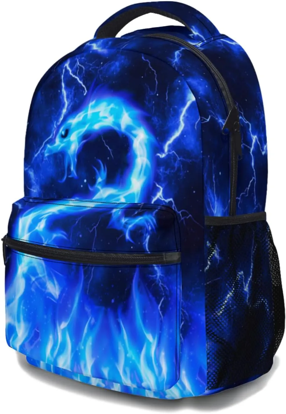 aportt Blue Dragon Backpack for Boys Girls Fire Dragon Print Animal Durable Casual Basic Kids Bookbag Cool Lighting Lightweight School Bag for Teens Students Travel Daypack