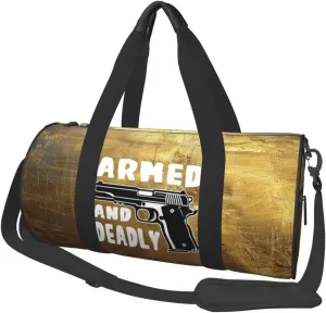 Armed And Dadly Funny Deadly Duffel Bag Gym Bag Travel Sports Tote Large Foldable Beach Swim Yoga0