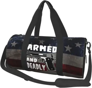 Armed And Dadly Funny Deadly Duffel Bag Gym Bag Travel Sports Tote Large Foldable Beach Swim Yoga9