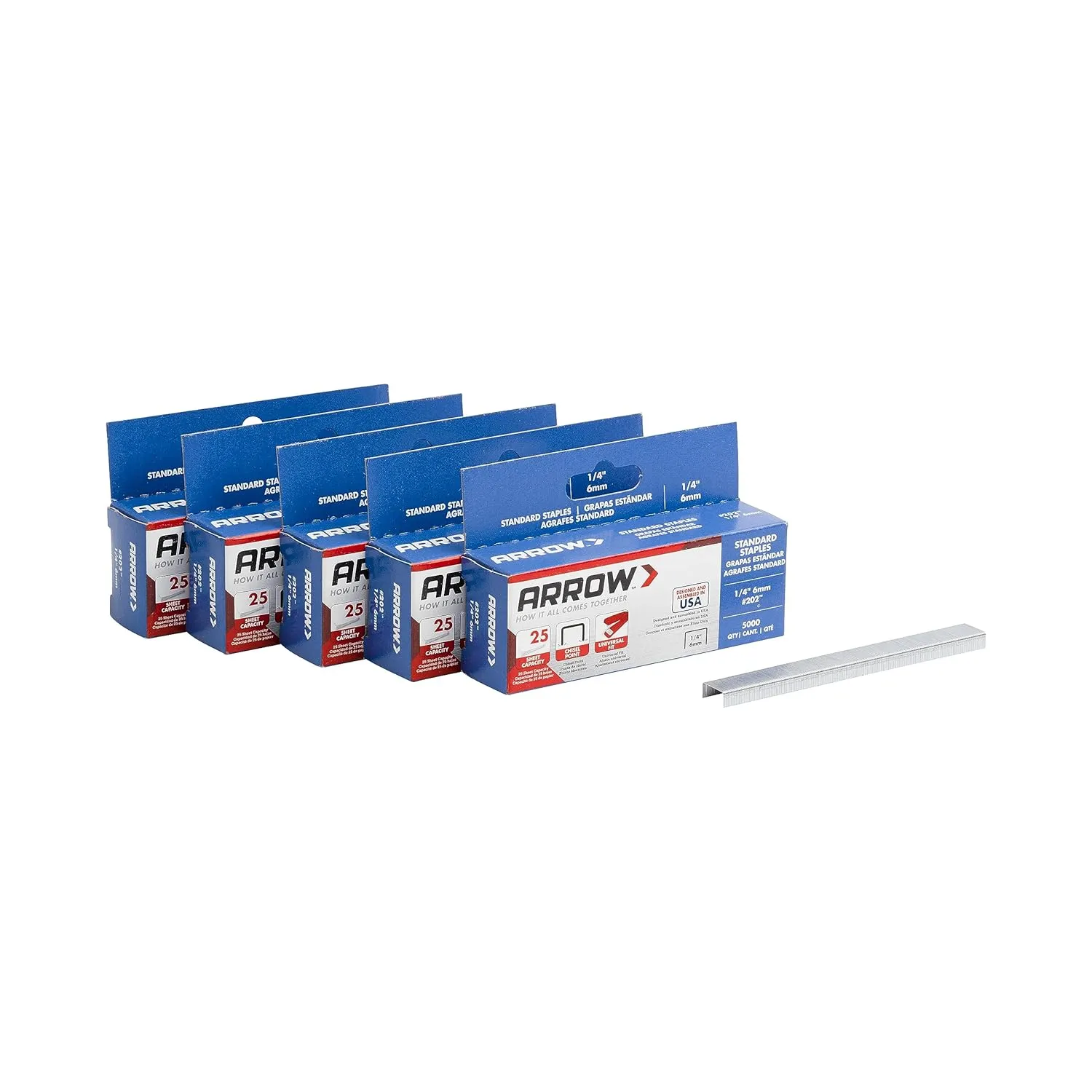 Arrow 202-EK 1/4-Inch Length Galvanized Steel Staples for Desktop Staplers only, Office Supplies for Desk Staplers for Business, Classroom Supplies, Home Office, and Craft Use, 5-Pack, 5000 Per Pack