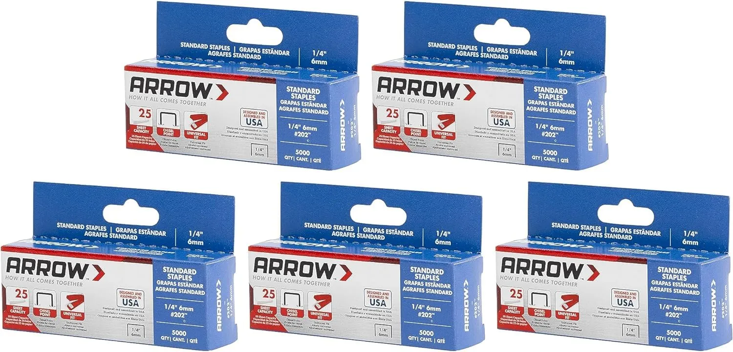 Arrow 202-EK 1/4-Inch Length Galvanized Steel Staples for Desktop Staplers only, Office Supplies for Desk Staplers for Business, Classroom Supplies, Home Office, and Craft Use, 5-Pack, 5000 Per Pack