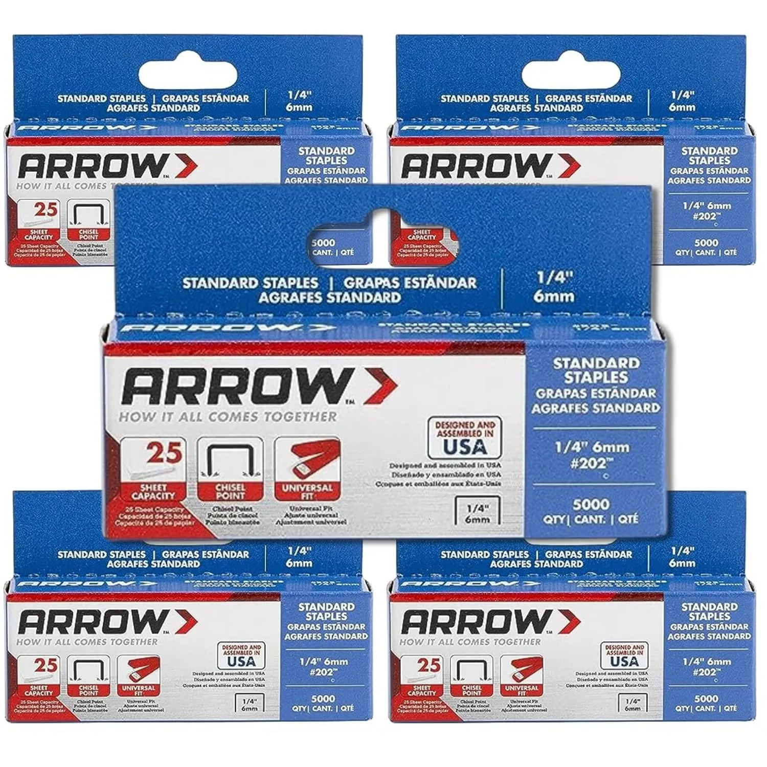 Arrow 202-EK 1/4-Inch Length Galvanized Steel Staples for Desktop Staplers only, Office Supplies for Desk Staplers for Business, Classroom Supplies, Home Office, and Craft Use, 5-Pack, 5000 Per Pack