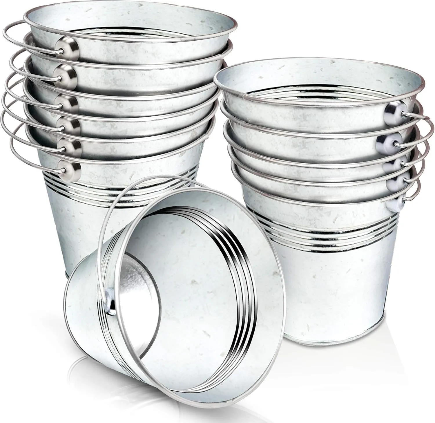 ArtCreativity Mini Galvanized Metal Buckets with Handles - Set of 12-2.5 Inch Metallic Pails - Wedding Decorations, Centerpieces for Party, Decorative Ice Buckets, Vase, Garden Planter, Easter