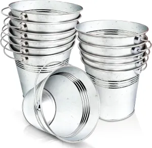 ArtCreativity Mini Galvanized Metal Buckets with Handles - Set of 12-2.5 Inch Metallic Pails - Wedding Decorations, Centerpieces for Party, Decorative Ice Buckets, Vase, Garden Planter, Easter
