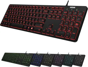 Arteck Backlit USB Wired Full Size Keyboard with Media Hotkey for PC and Laptop