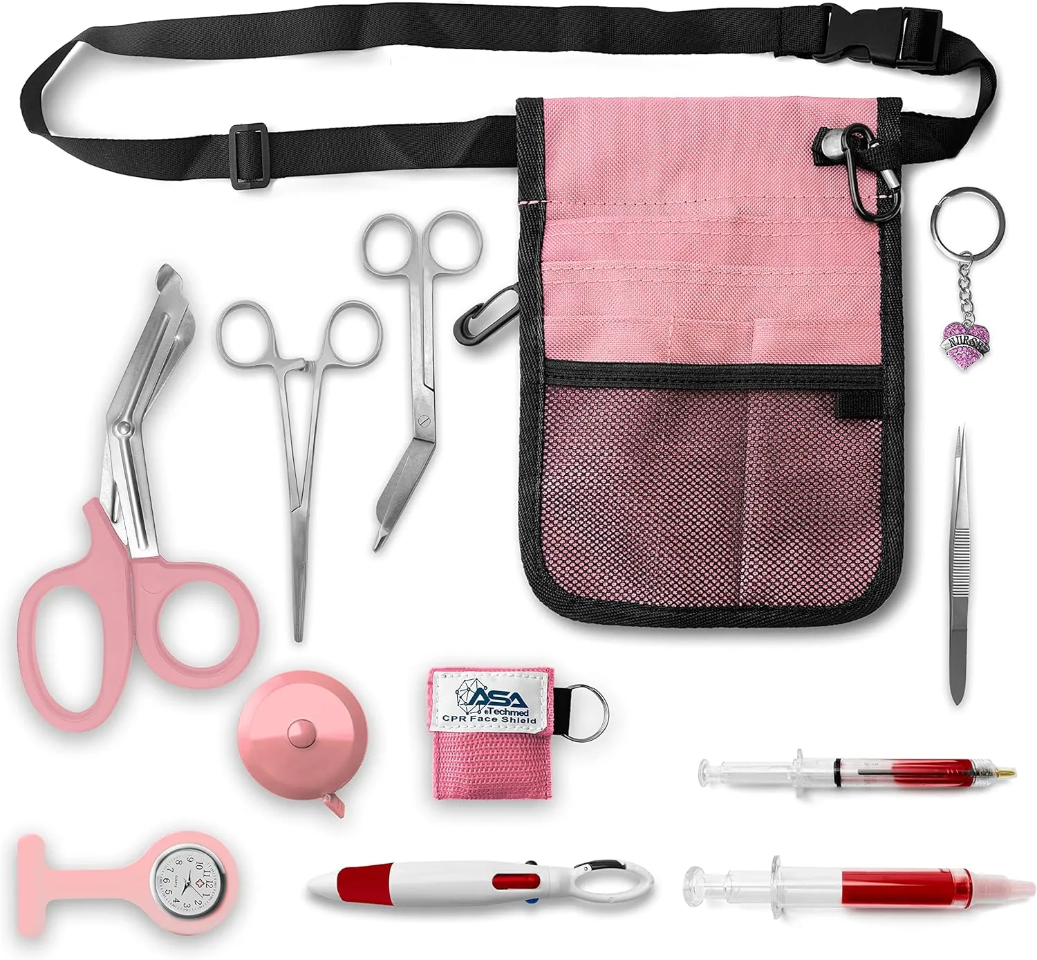 ASA TECHMED Nurse Utility Belt – Complete Medical Belt Utility Kit, Pro Pack Pocket Organizer Pouch Hip Bag for EMT, CNA, NP, PA, Student, Pink