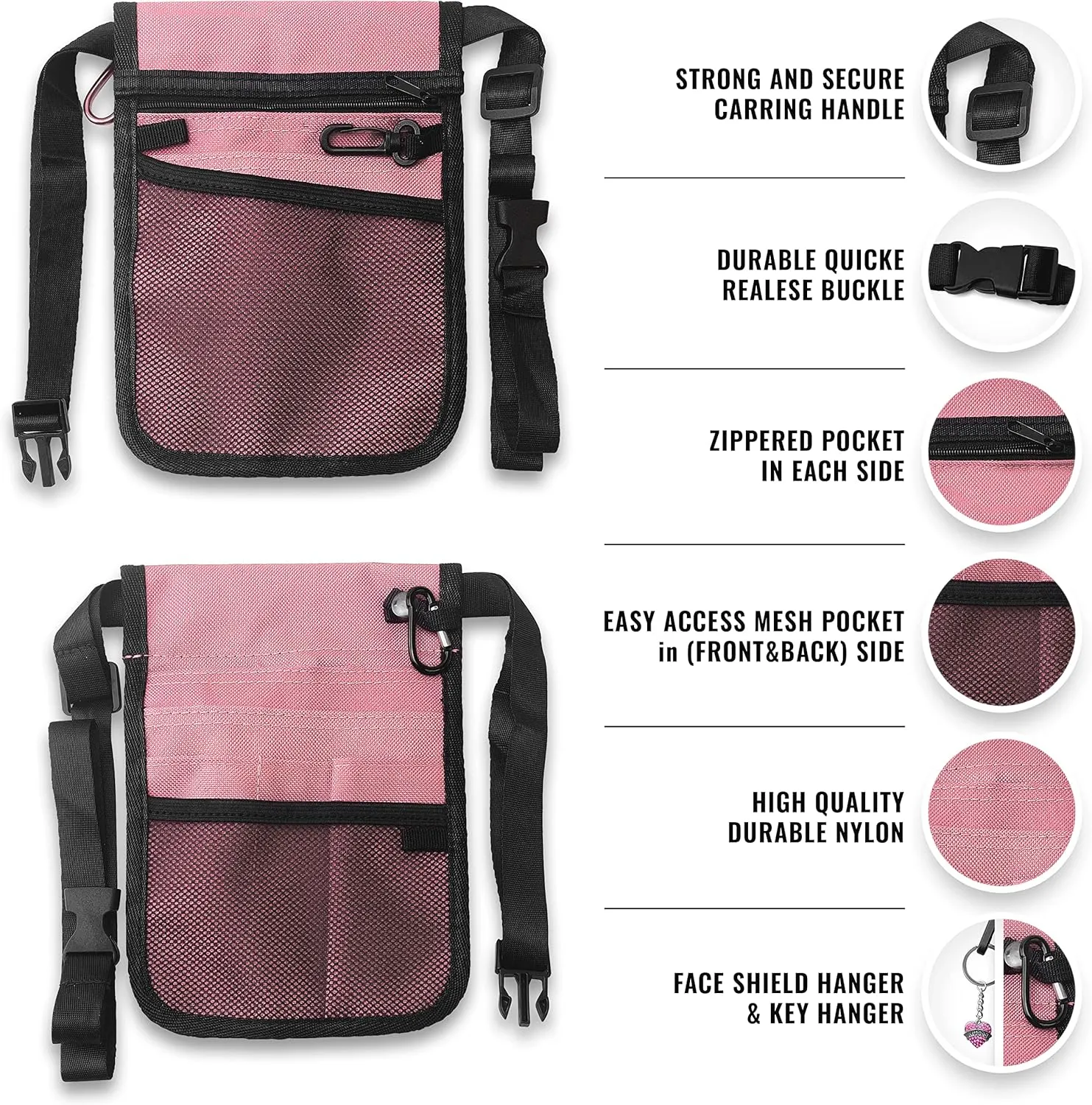 ASA TECHMED Nurse Utility Belt – Complete Medical Belt Utility Kit, Pro Pack Pocket Organizer Pouch Hip Bag for EMT, CNA, NP, PA, Student, Pink