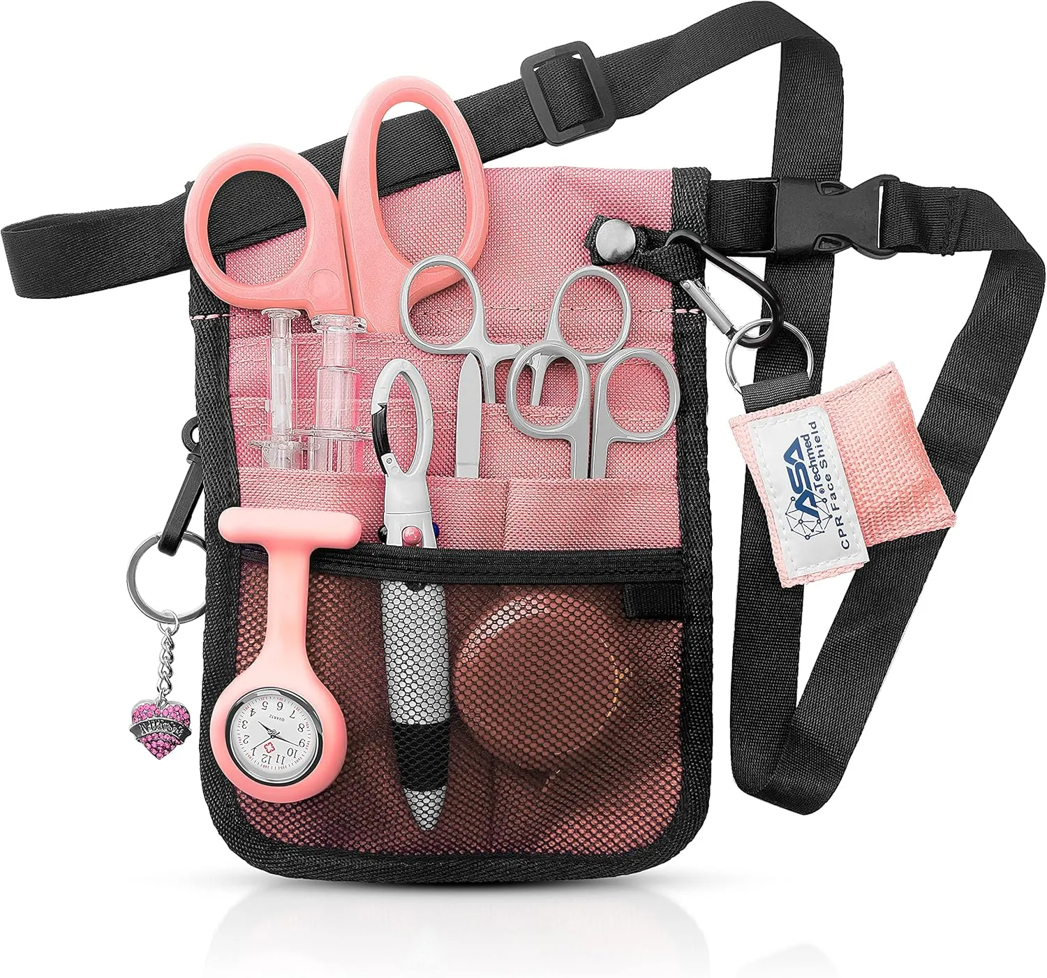 ASA TECHMED Nurse Utility Belt – Complete Medical Belt Utility Kit, Pro Pack Pocket Organizer Pouch Hip Bag for EMT, CNA, NP, PA, Student, Pink