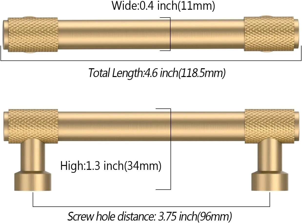 Asidrama 10 Pack 3.75 Inch(96mm) Champagne Bronze Cabinet Pulls Knurled Cabinet Handles Cupboard Handles Gold Kitchen Cabinet Hardware for Cupboard Drawer Pulls