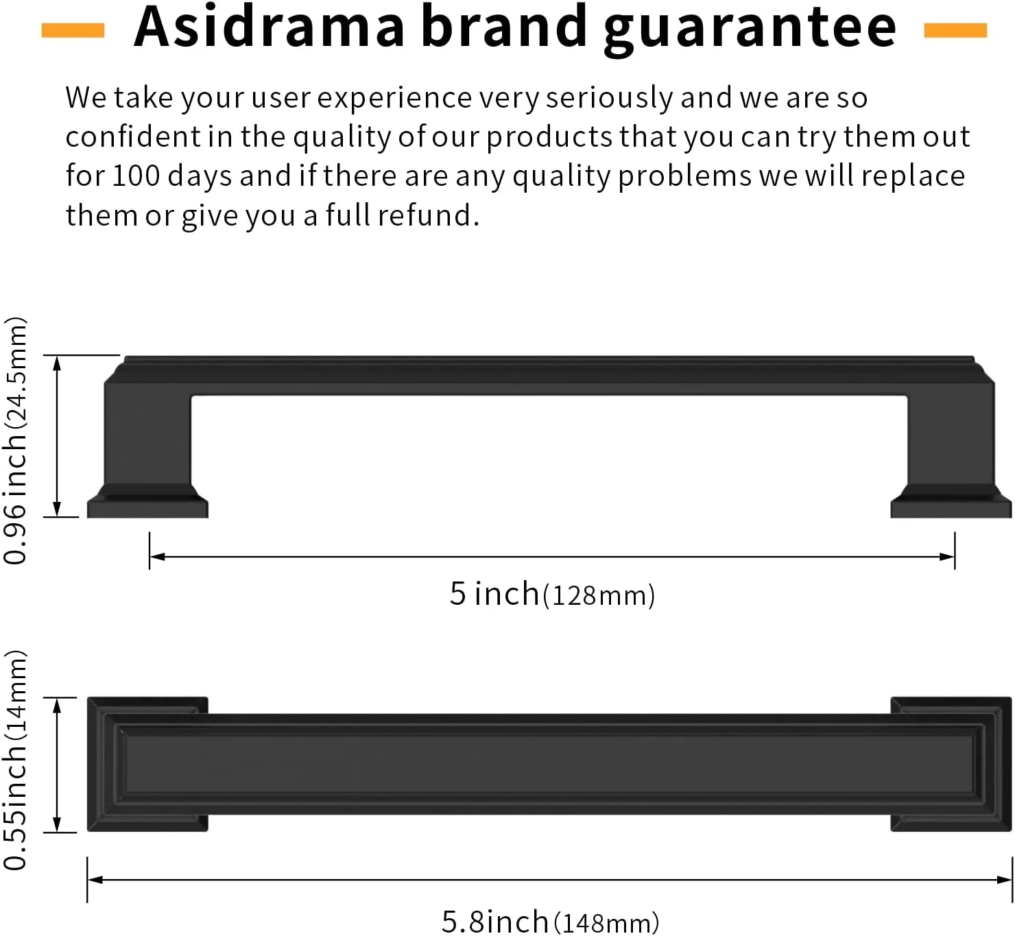 Asidrama 5 Pack 5 Inch(128mm) Matte Black Kitchen Cabinet Handles Cabinet Pulls Kitchen Cabinet Hardware for Cupboard Drawer Pulls