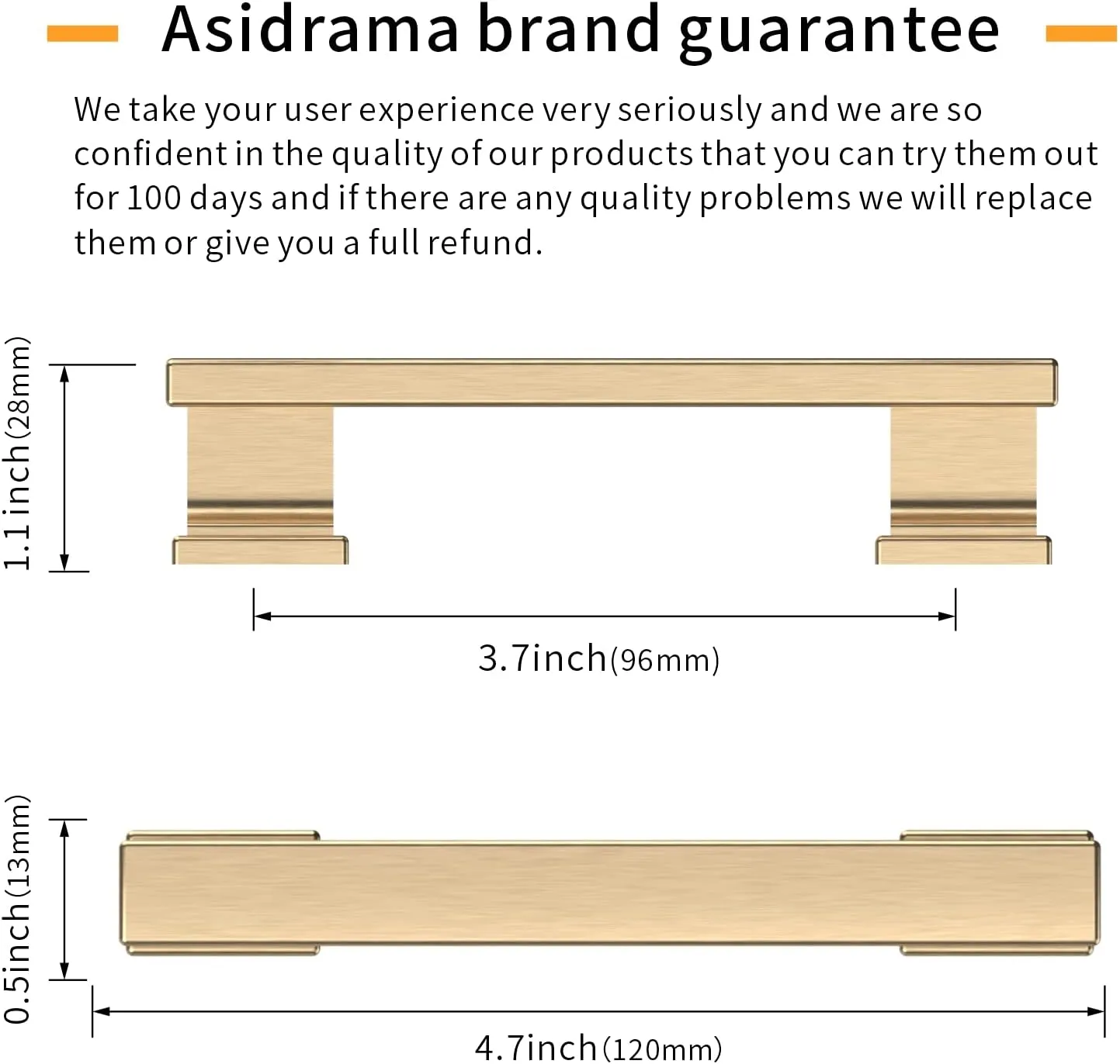 Asidrama 6 Pack 3.75 Inch(96mm) Brushed Brass Kitchen Cabinet Handles, Cabinet Pulls Kitchen Cabinet Hardware for Cupboard Drawer Pulls