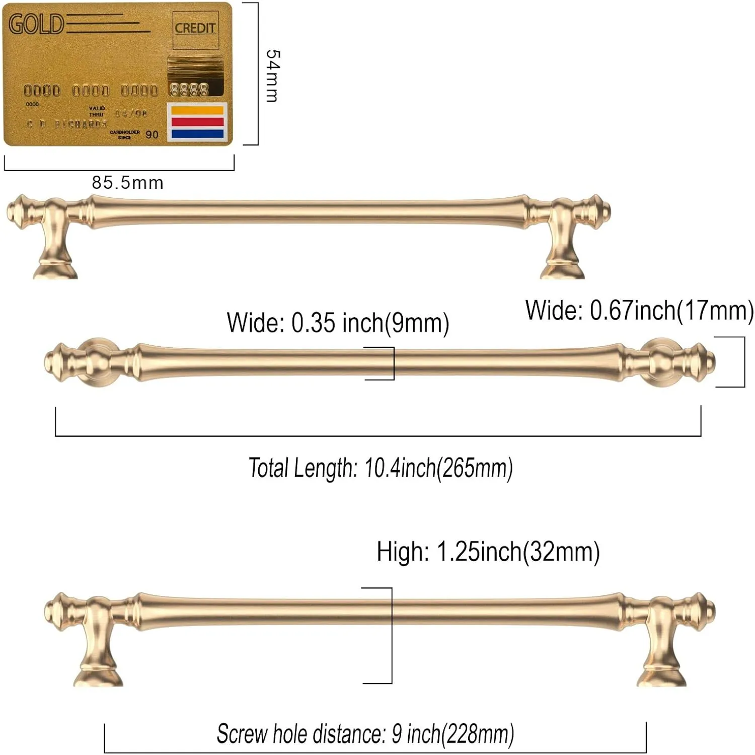 Asidrama 6 Pack 9 Inch(228mm) Brushed Brass Kitchen Cabinet Handles, Cabinet Pulls Kitchen Cabinet Hardware for Cupboard Drawer Pulls