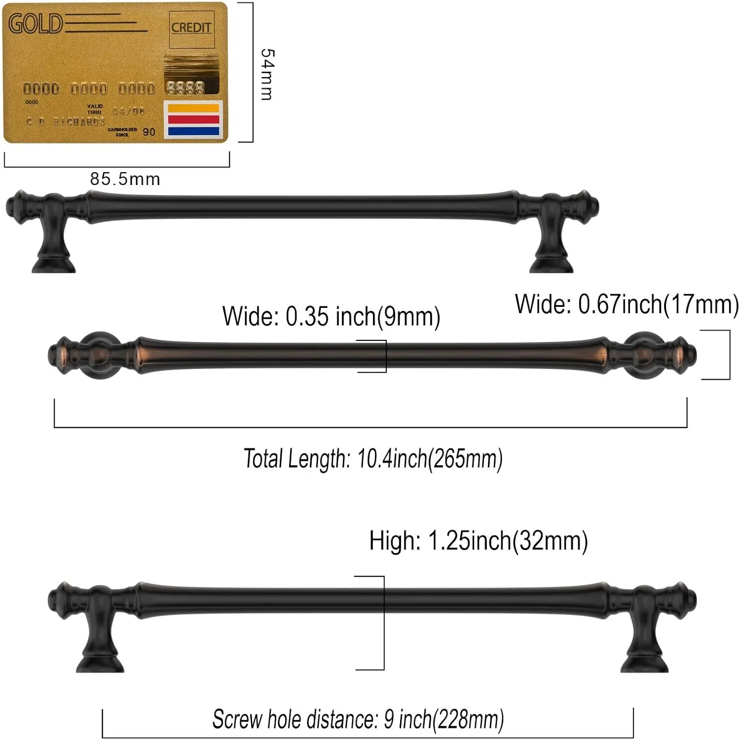 Asidrama 6 Pack 9 Inch(228mm) Oil Rubbed Bronze Kitchen Cabinet Handles, Cabinet Pulls Kitchen Cabinet Hardware for Cupboard Drawer Pulls