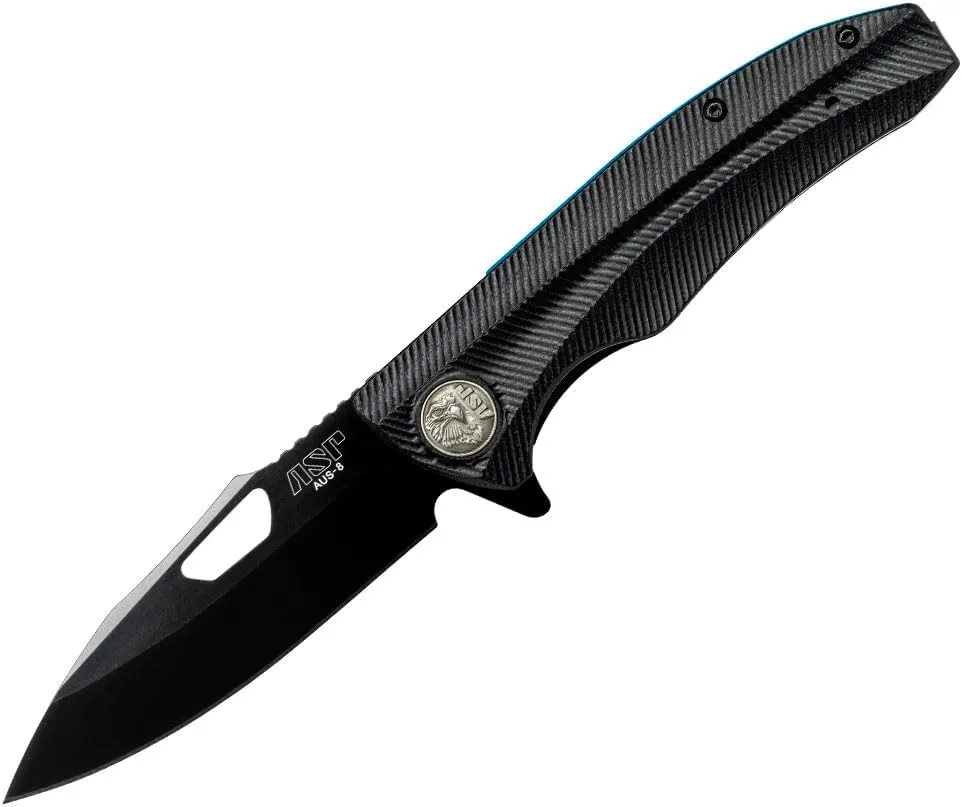 ASP Police Duty Knife (PDK) for Everyday Use, AUS-8 Blade, User-Friendly Design, Reversible Pocket Clip, Ideal for Law Enforcement and Security Professionals, Grooved Grip, Black Blade