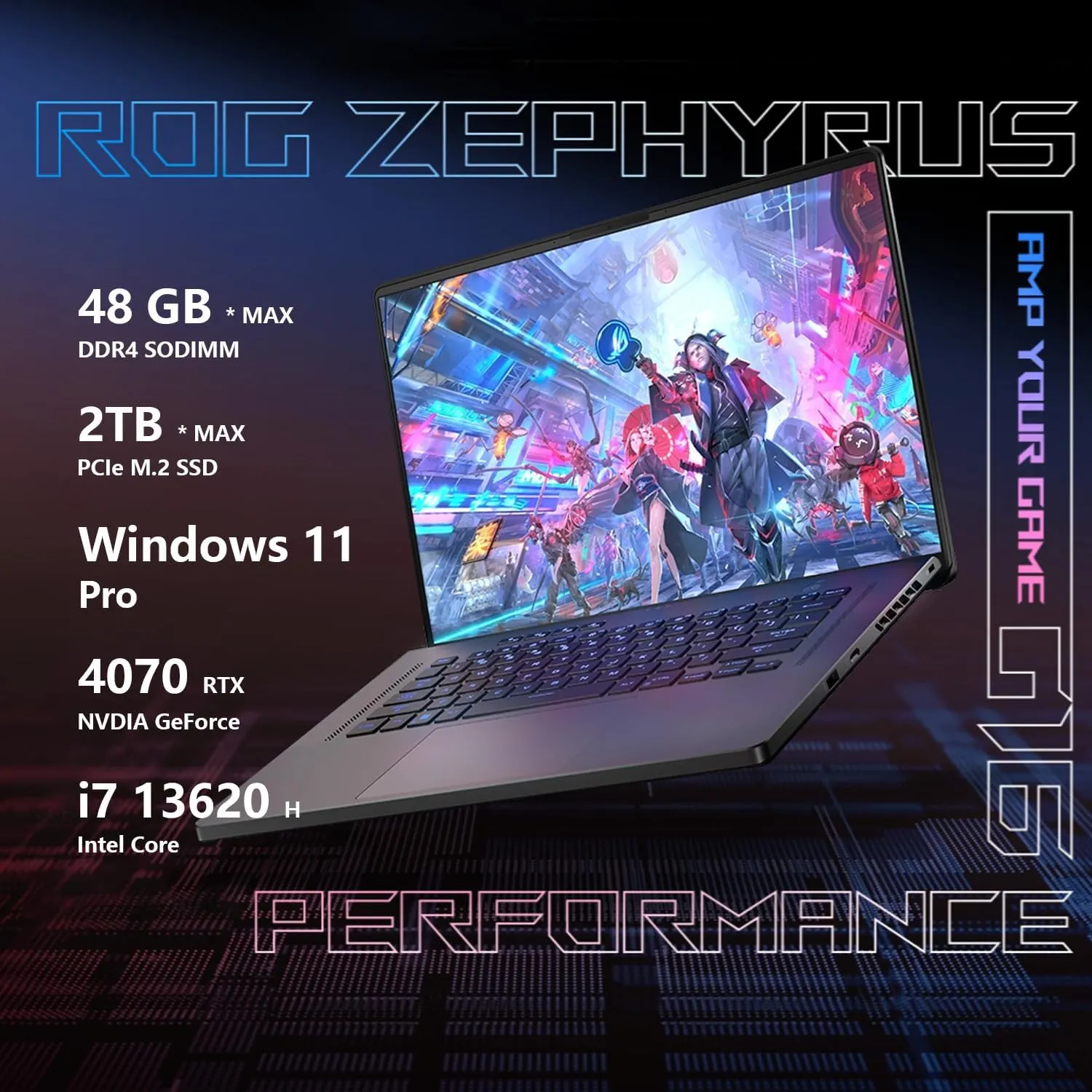 ASUS ROG Zephyrus Pro G16 VR-Ready Gaming Laptop, 16“ FHD 165Hz IPS, Intel i7-13620H, NVIDIA GeForce RTX 4070, 48GB RAM, 2TB SSD, Win 11 Pro, Bundle with PCO Notebook Folding Radiator, Laptop Cooler