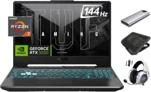 ASUS TUF 2024 A15 Gaming Laptop, 15.6" 144Hz FHD, 8-Core Ryzen 7 7435HS (Beats i7-13620H), NVIDIA RTX 3050 GPU, 16GB RAM, 1TB SSD   256GB Portable SSD, RGB KB, RJ45, Keypad, Win 11