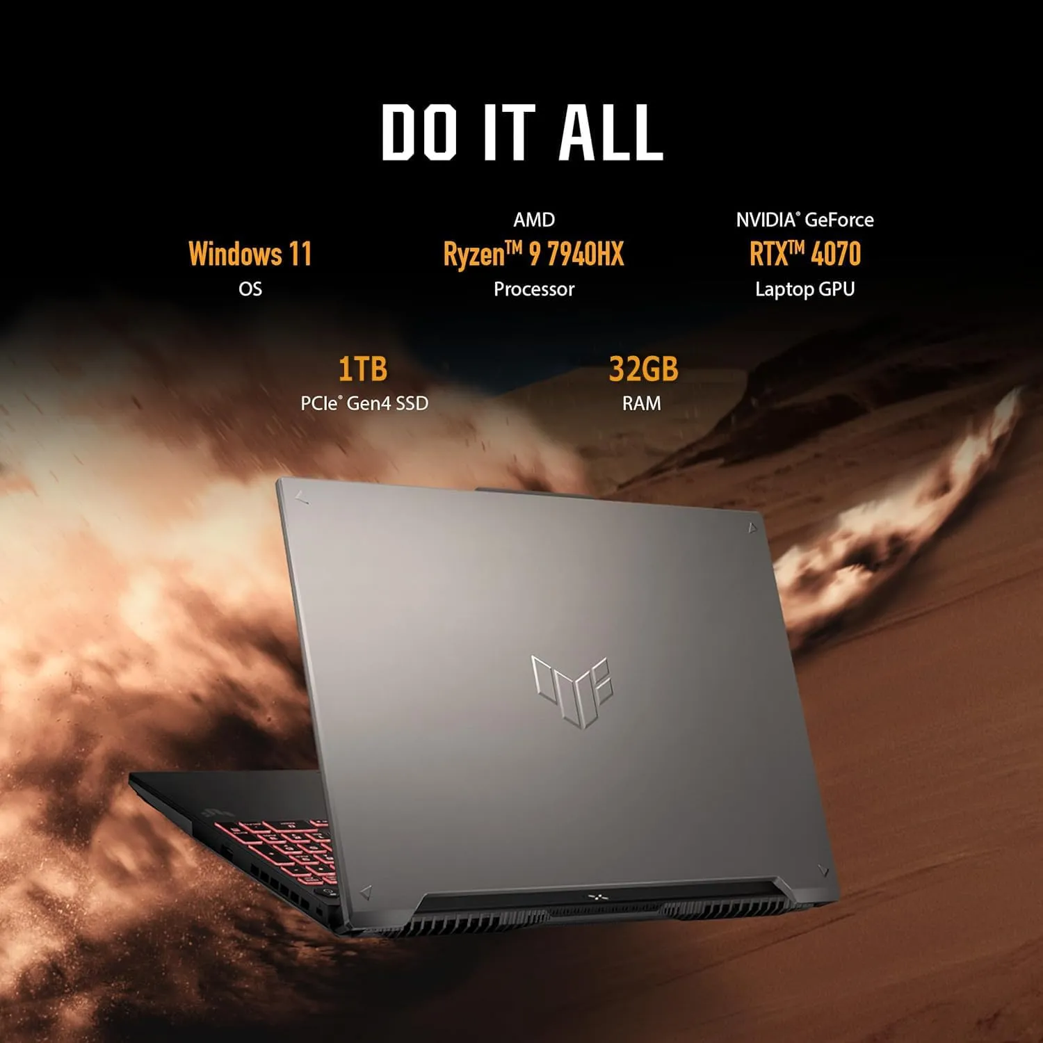 ASUS TUF A16 Gaming Laptop, 16" 2560 x 1600 165Hz Display, AMD Ryzen 9 7940HX(Beat i9-13900H), GeForce RTX 4070, 32 GB DDR5 RAM, 1 TB SSD, Wi-Fi 6, Backlit, Lifetime Microsoft Office, Windows 11 Pro