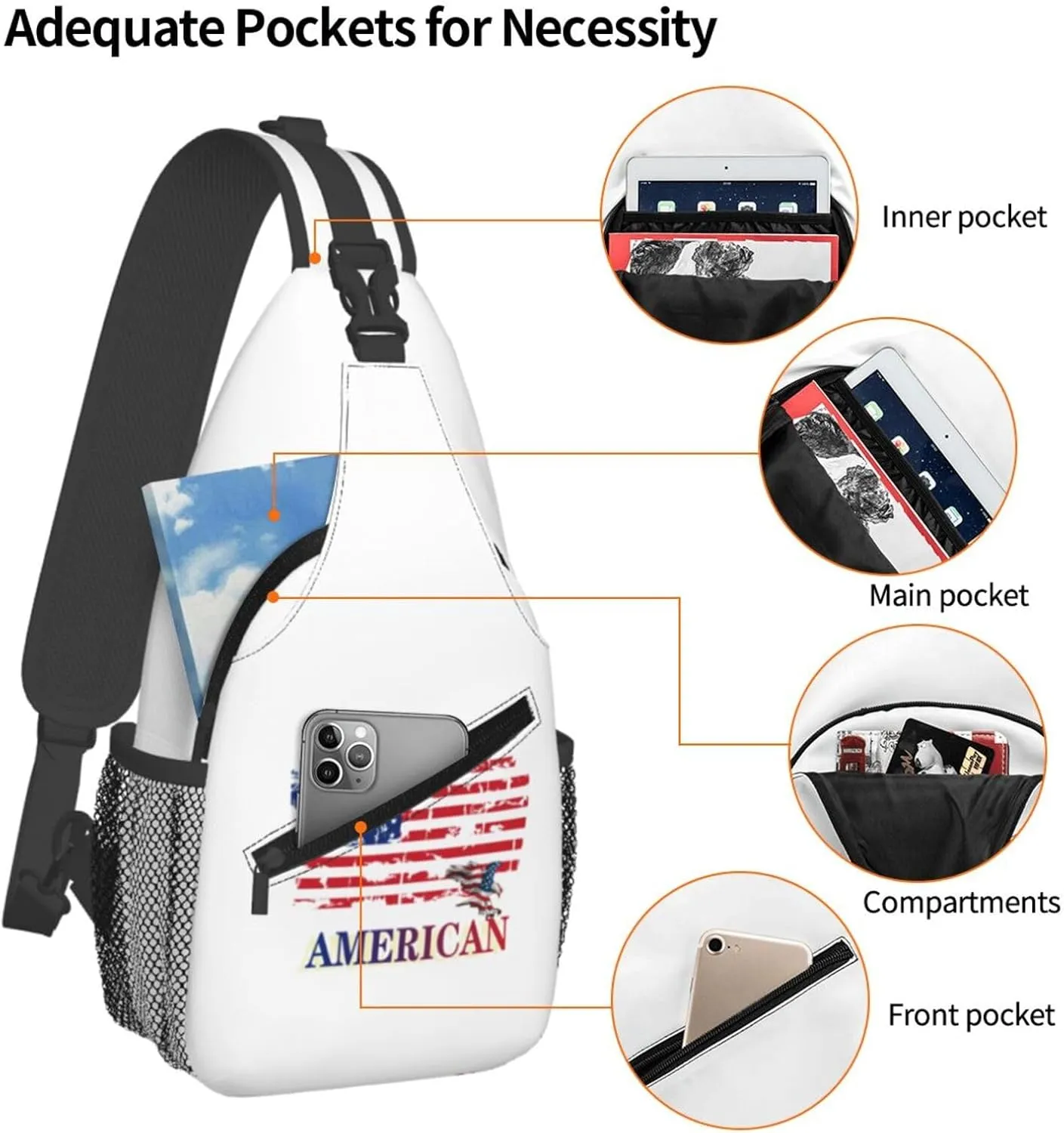 ASYG American Sling Bag American Crossbody Chest Daypack Casual Backpack Bag for America Flag Shoulder Bag
