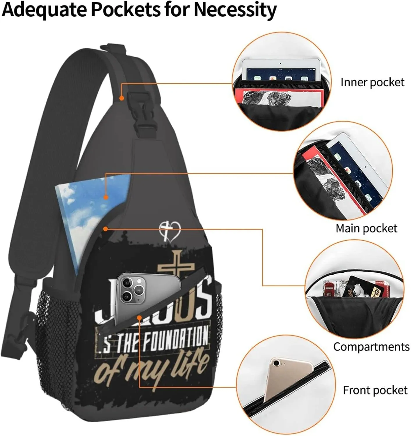ASYG Christ Bible Sling Bag Crossbody Chest Daypack Casual Backpack Jesus Cross Shoulder Bag CasualDaypacks