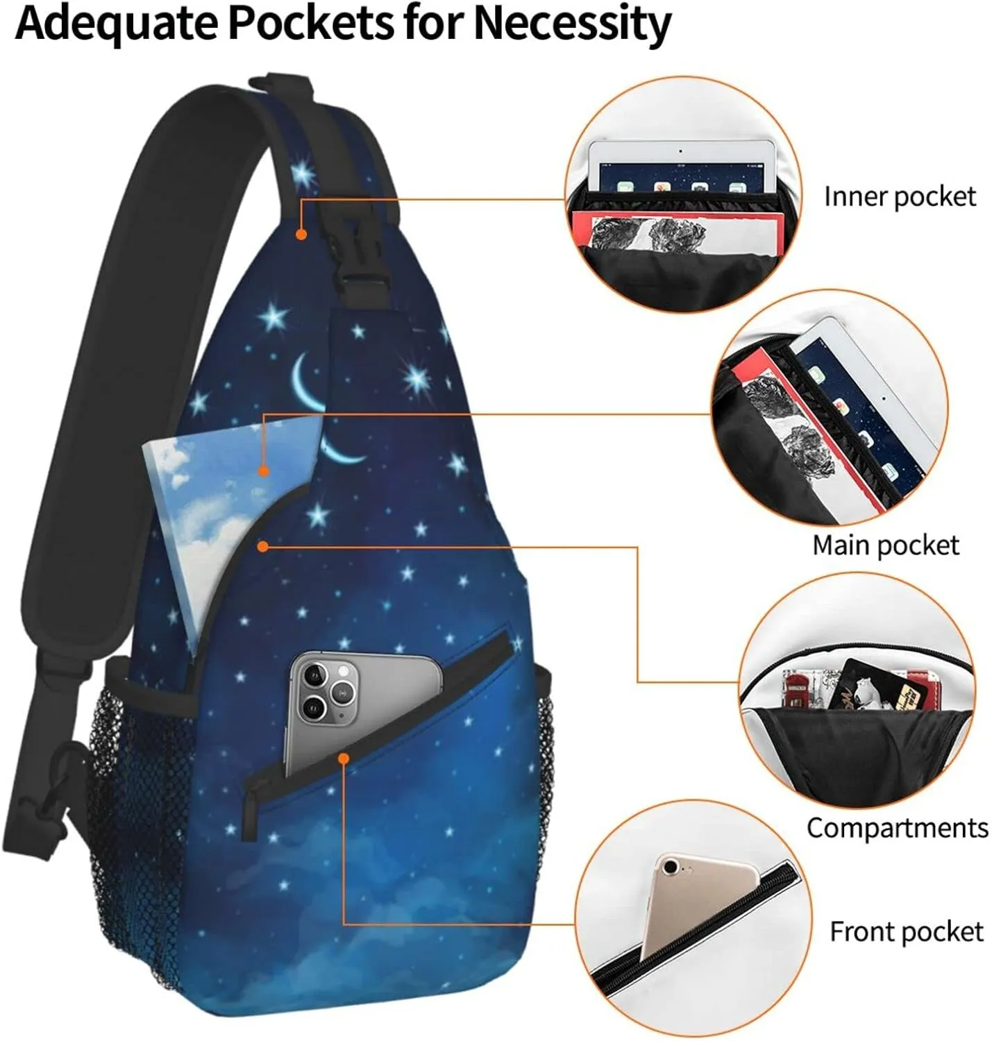 ASYG Galaxy Printed Sling Bag Star Crossbody Chest Daypack Casual Backpack Women Shoulder Bag For Travel Picnic