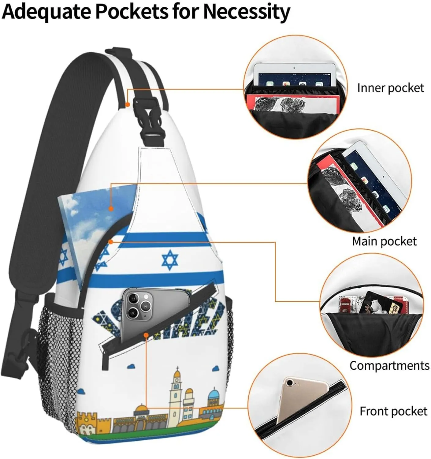 ASYG Israel Sling Bag Israel Crossbody Chest Daypack Casual Backpack Israel Shoulder Bag Israel Flag Bag