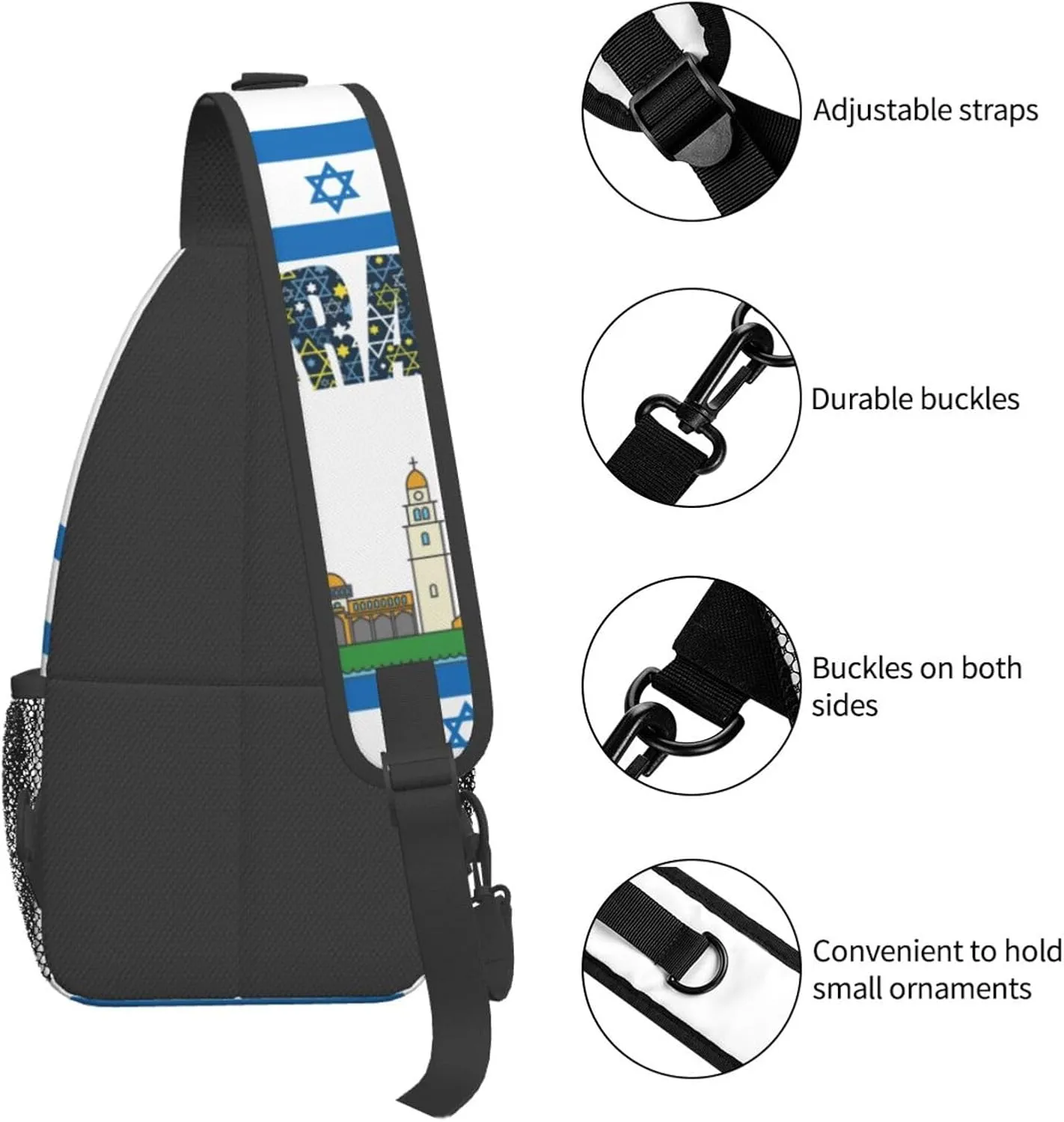 ASYG Israel Sling Bag Israel Crossbody Chest Daypack Casual Backpack Israel Shoulder Bag Israel Flag Bag