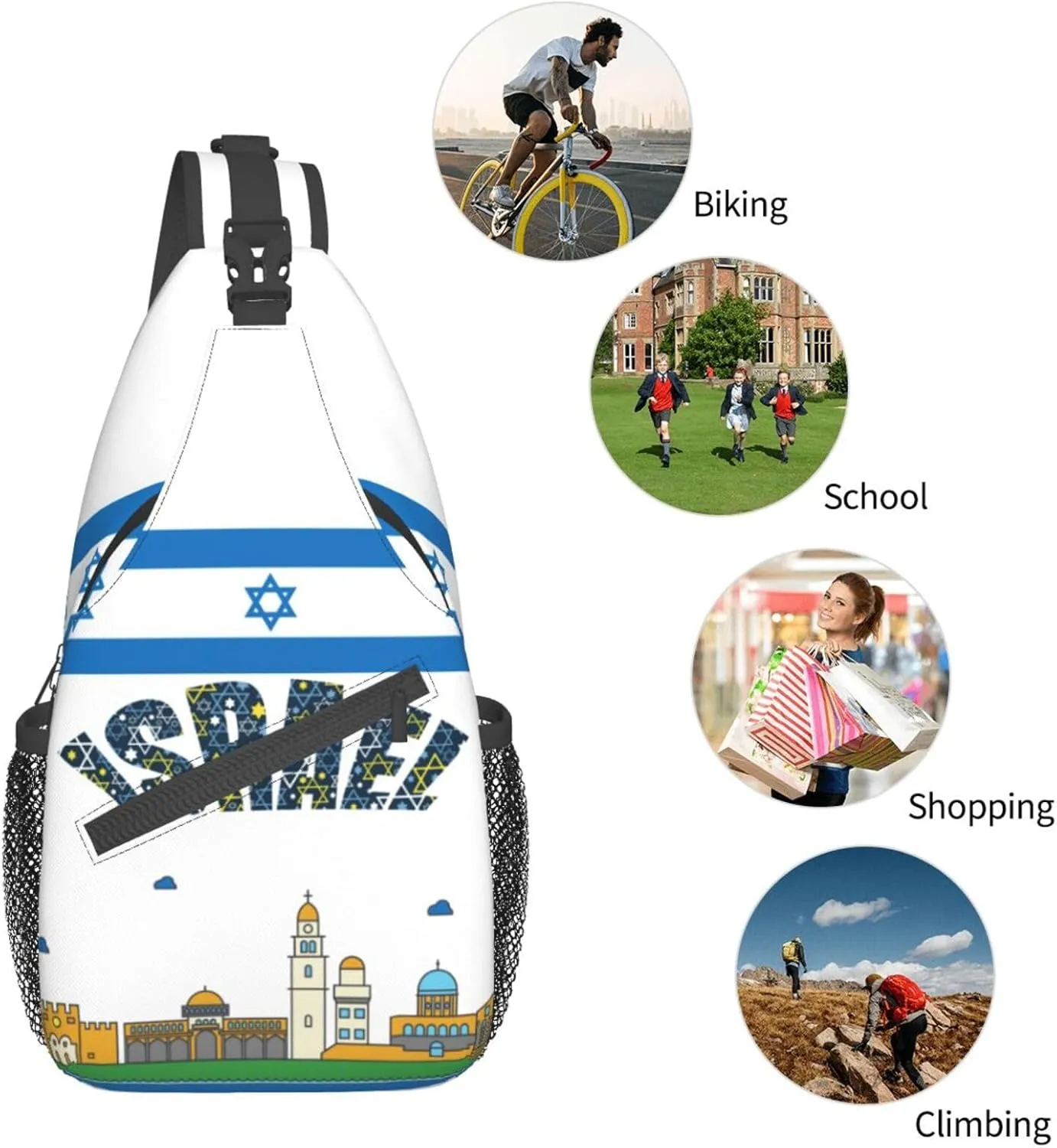 ASYG Israel Sling Bag Israel Crossbody Chest Daypack Casual Backpack Israel Shoulder Bag Israel Flag Bag